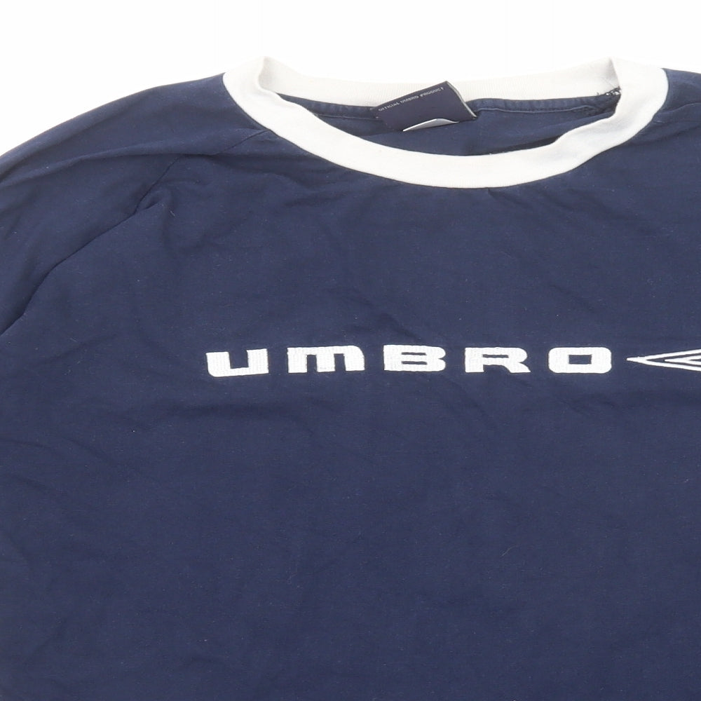 Umbro Mens Blue Cotton T-Shirt Size L Round Neck