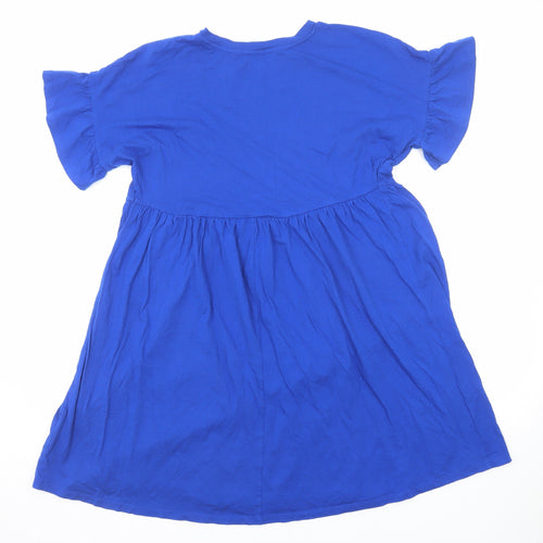 New Look Womens Blue Cotton A-Line Size 10 Round Neck Pullover