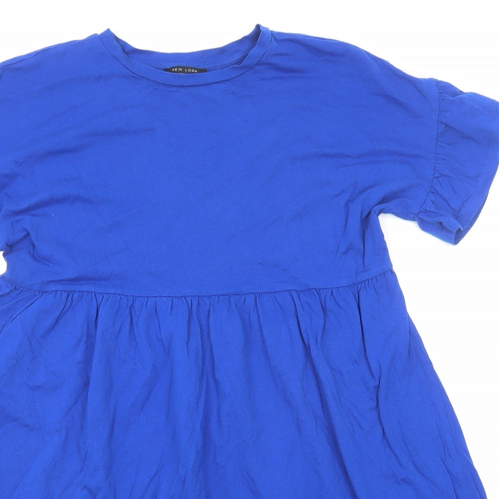 New Look Womens Blue Cotton A-Line Size 10 Round Neck Pullover