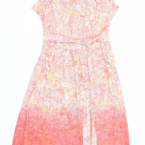 Fat Face Womens Pink Geometric Viscose A-Line Size 12 Square Neck Button