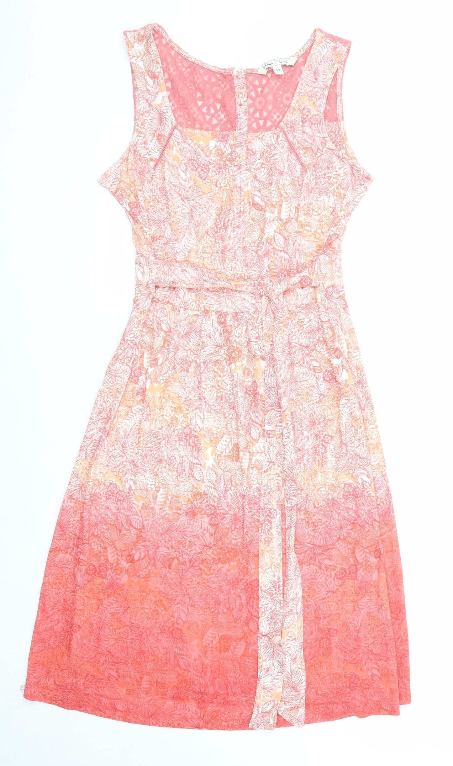 Fat Face Womens Pink Geometric Viscose A-Line Size 12 Square Neck Button