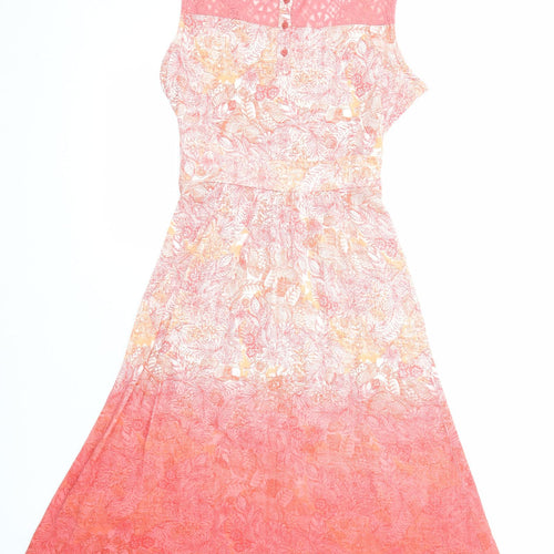 Fat Face Womens Pink Geometric Viscose A-Line Size 12 Square Neck Button