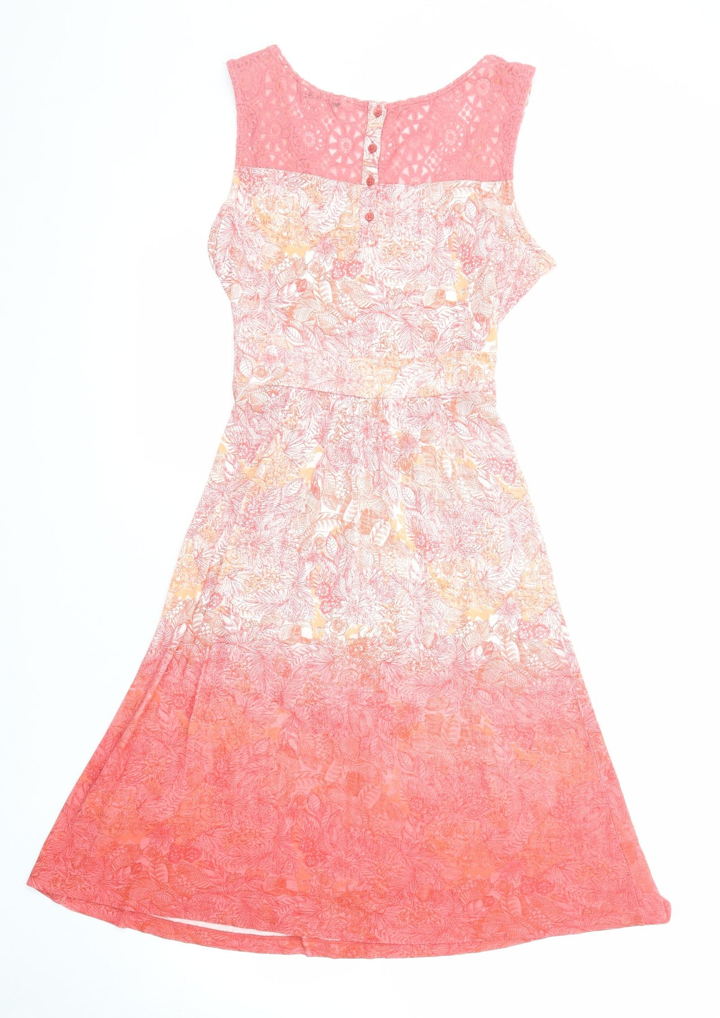 Fat Face Womens Pink Geometric Viscose A-Line Size 12 Square Neck Button