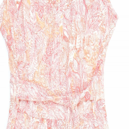Fat Face Womens Pink Geometric Viscose A-Line Size 12 Square Neck Button