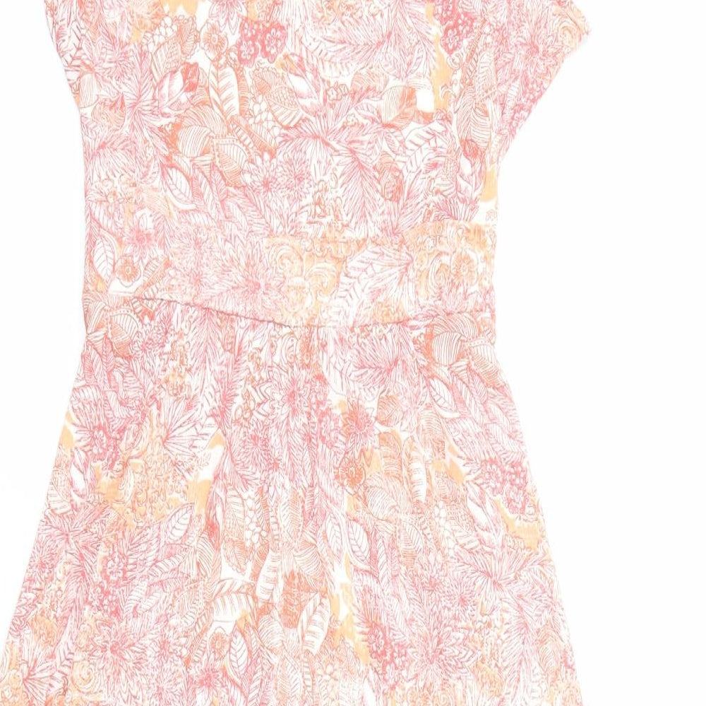 Fat Face Womens Pink Geometric Viscose A-Line Size 12 Square Neck Button