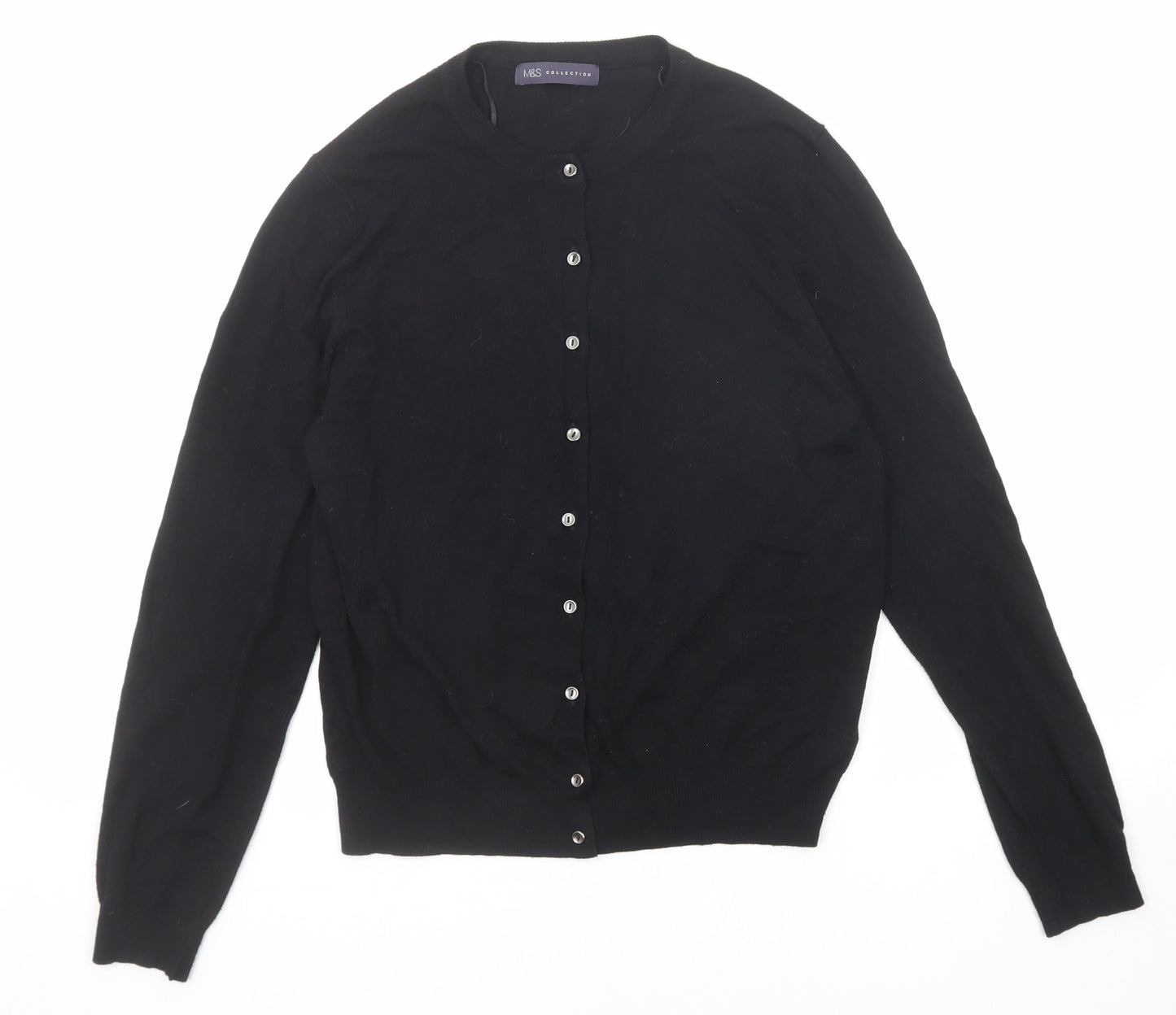 Marks and Spencer Womens Black Round Neck Viscose Cardigan Jumper Size 14