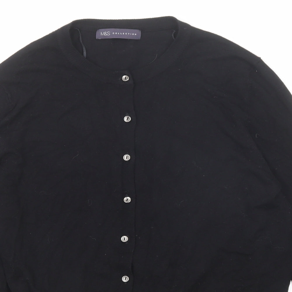Marks and Spencer Womens Black Round Neck Viscose Cardigan Jumper Size 14