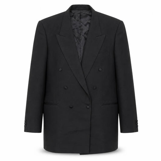 Front view of Leonards men’s black polyester jacket suit jacket, size 42, regular