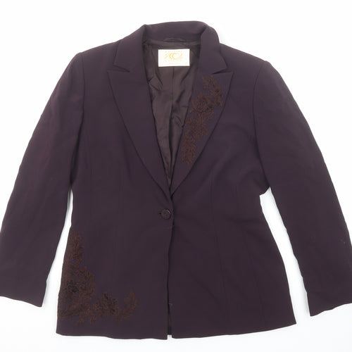 Country Casuals Womens Purple Jacket Blazer Size 12 Button - Lace Embroidery
