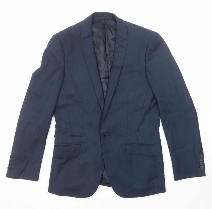 Harry Brown Mens Blue Polyester Jacket Suit Jacket Size 36 Regular