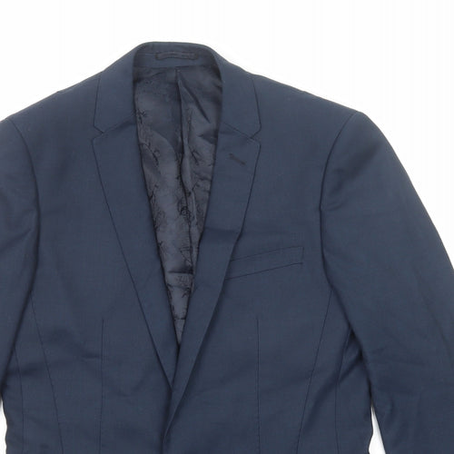 Harry Brown Mens Blue Polyester Jacket Suit Jacket Size 36 Regular