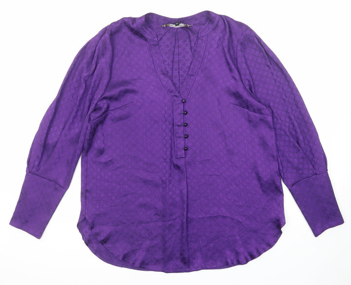 Principles Womens Purple Geometric Polyester Basic Blouse Size 12 V-Neck
