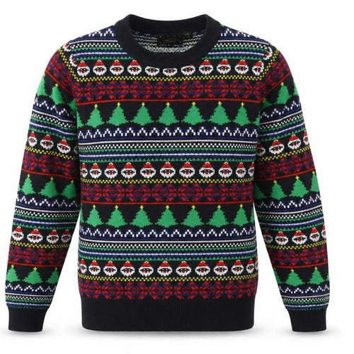 Brave Soul Mens Black Round Neck Fair Isle Acrylic Pullover Jumper Size S Long Sleeve - Christmas tree Father Christmas