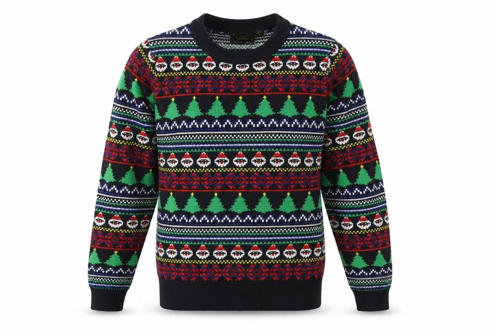 Brave Soul Mens Black Round Neck Fair Isle Acrylic Pullover Jumper Size S Long Sleeve - Christmas tree Father Christmas