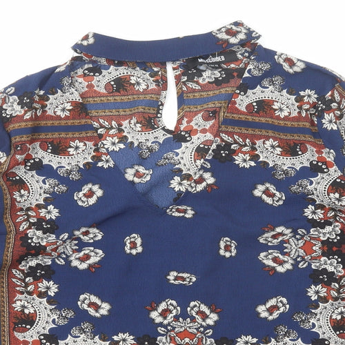 Missguided Womens Blue Geometric Polyester Basic Blouse Size 12 V-Neck