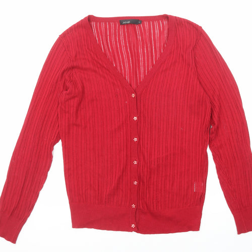 Sirup Womens Red V-Neck Cotton Cardigan Jumper Size L