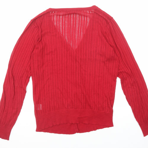 Sirup Womens Red V-Neck Cotton Cardigan Jumper Size L