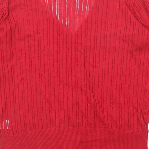 Sirup Womens Red V-Neck Cotton Cardigan Jumper Size L