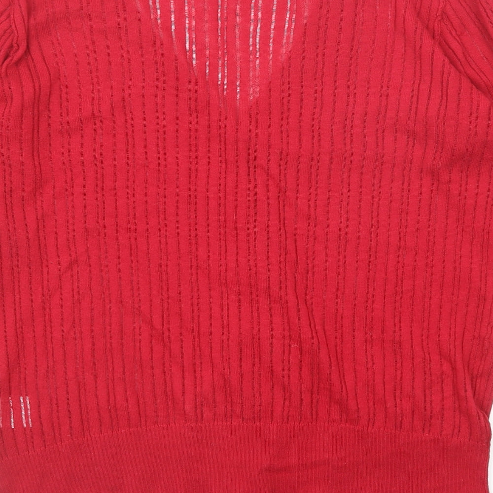 Sirup Womens Red V-Neck Cotton Cardigan Jumper Size L