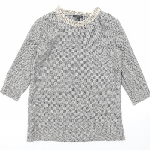 Mango Womens Grey Round Neck Polyester Pullover Jumper Size M