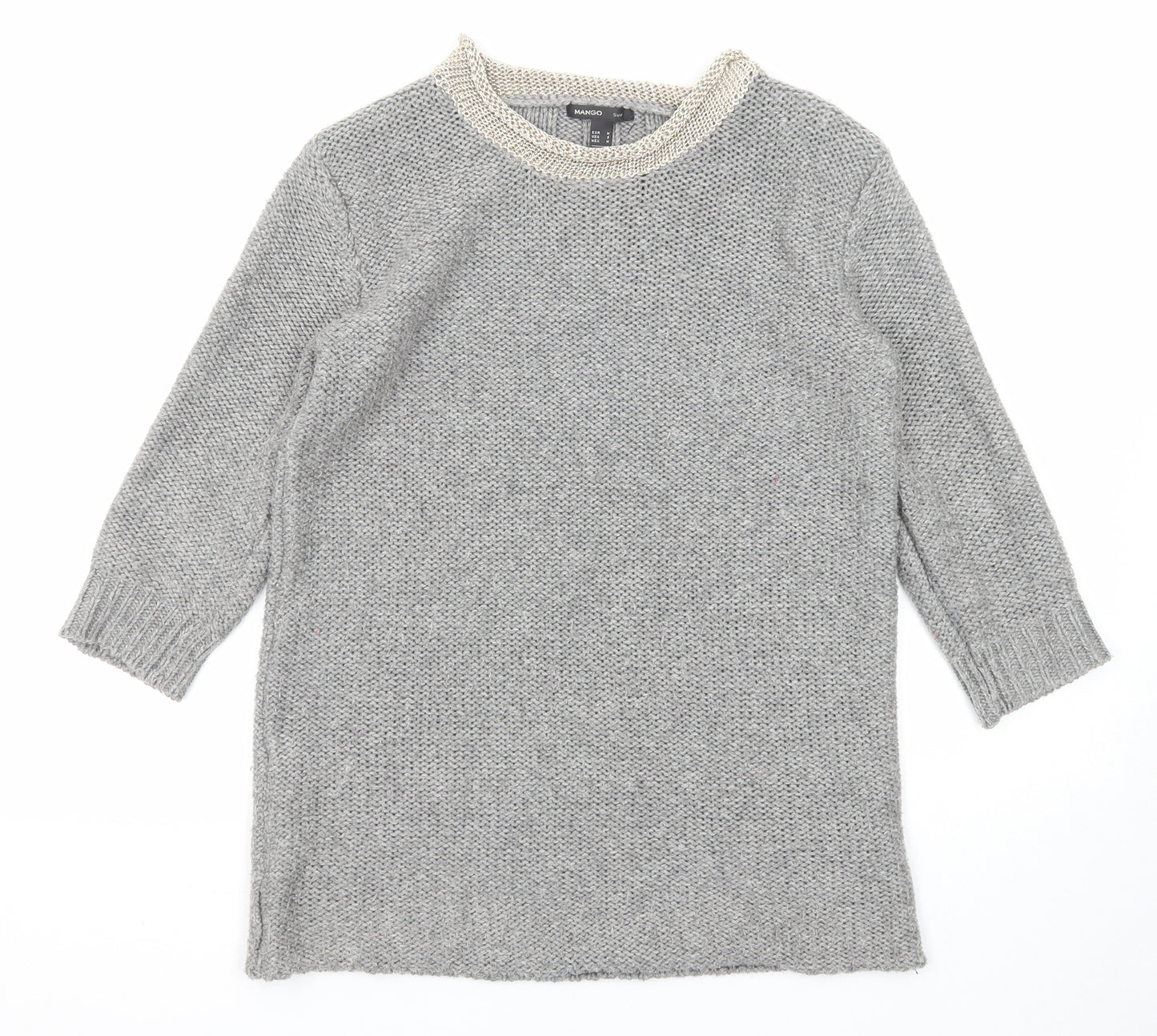 Mango Womens Grey Round Neck Polyester Pullover Jumper Size M