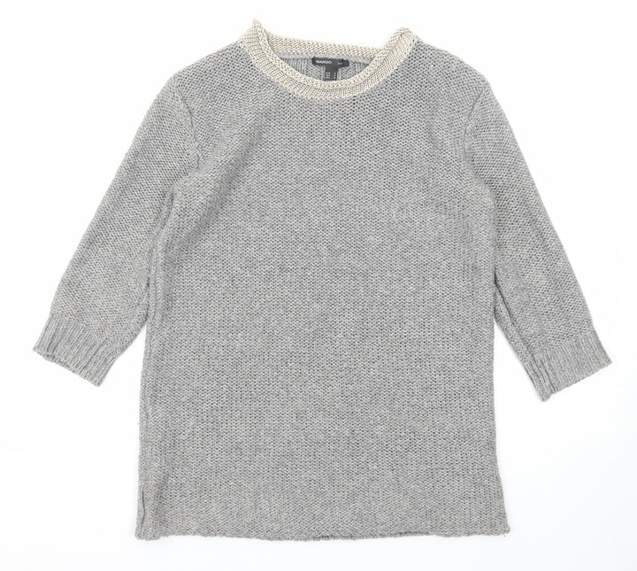 Mango Womens Grey Round Neck Polyester Pullover Jumper Size M