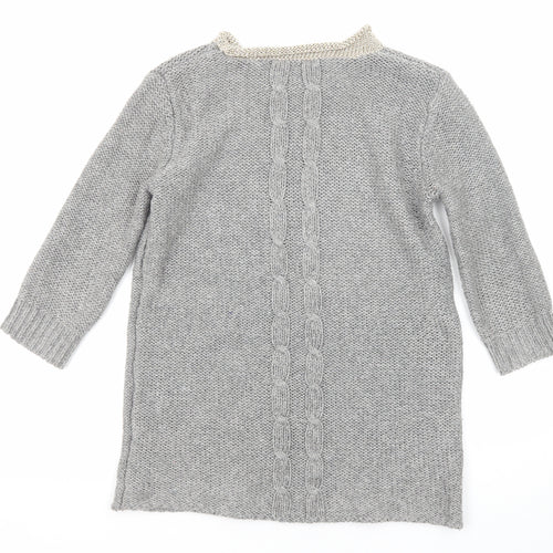 Mango Womens Grey Round Neck Polyester Pullover Jumper Size M