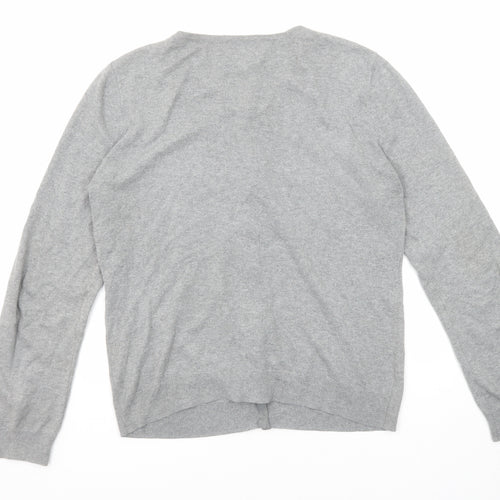 Antoni & Alison Womens Grey Round Neck Floral Acrylic Cardigan Jumper Size L