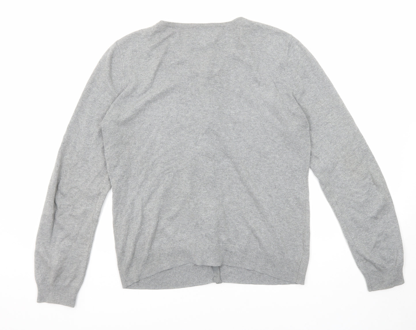 Antoni & Alison Womens Grey Round Neck Floral Acrylic Cardigan Jumper Size L