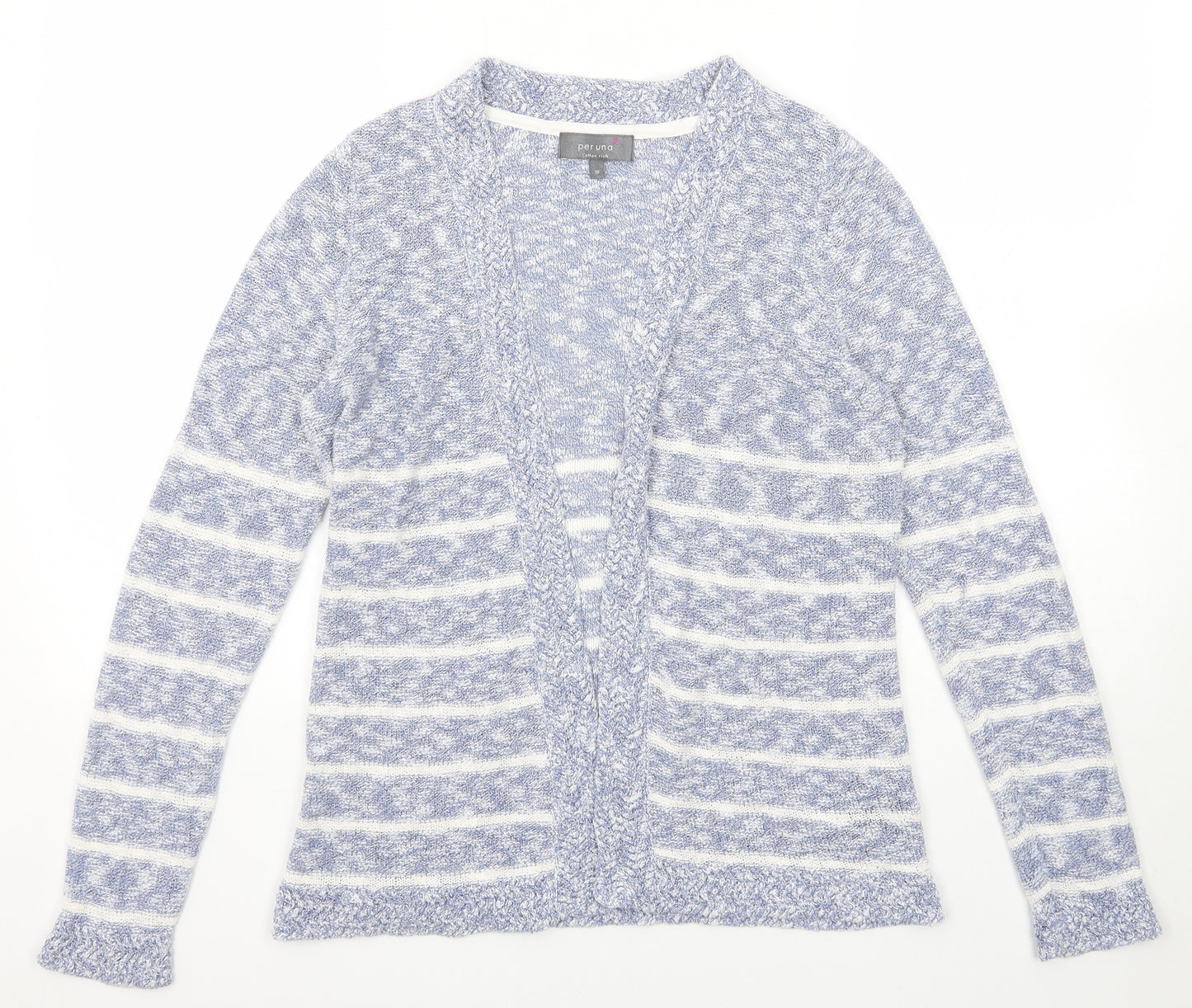 Per Una Womens Blue V-Neck Striped Cotton Cardigan Jumper Size 10