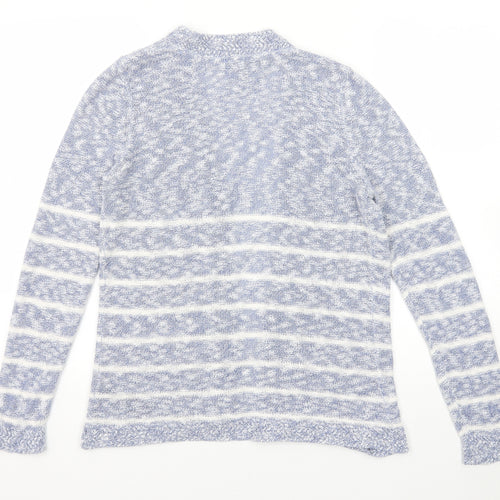 Per Una Womens Blue V-Neck Striped Cotton Cardigan Jumper Size 10
