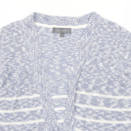Per Una Womens Blue V-Neck Striped Cotton Cardigan Jumper Size 10
