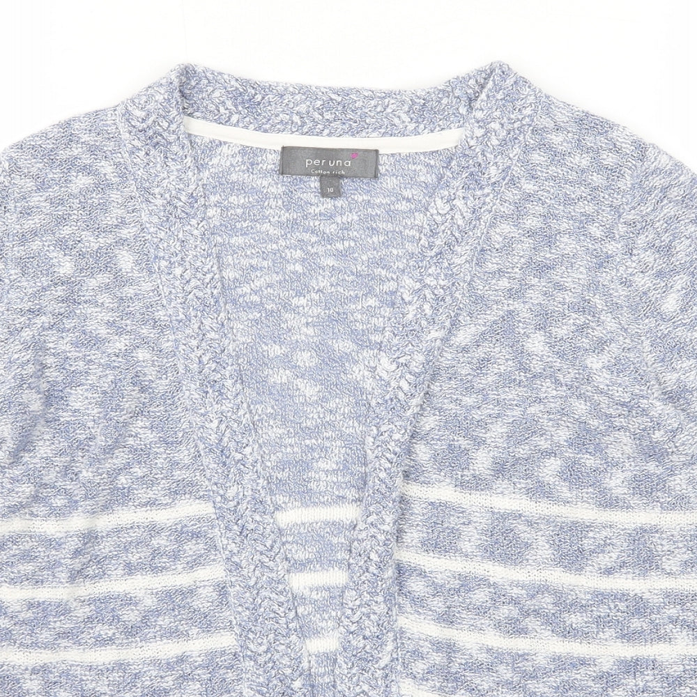 Per Una Womens Blue V-Neck Striped Cotton Cardigan Jumper Size 10