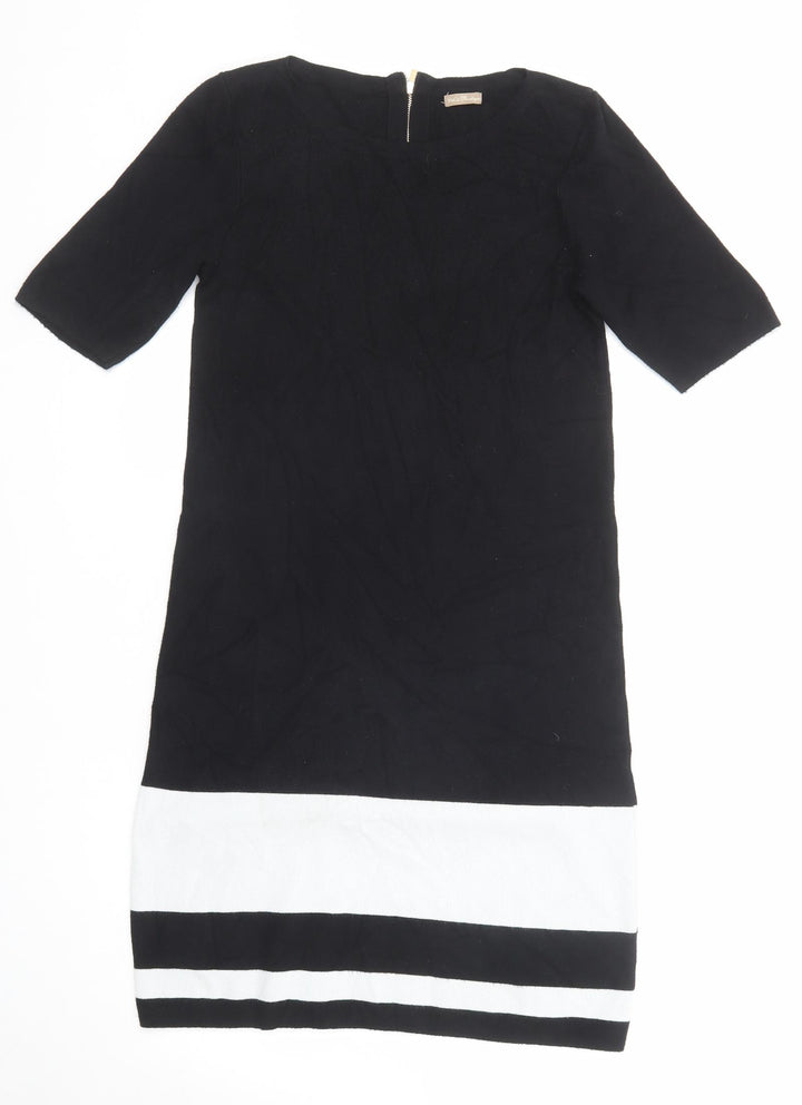M&Co Womens Black Colourblock Viscose A-Line Size 12 Round Neck Zip