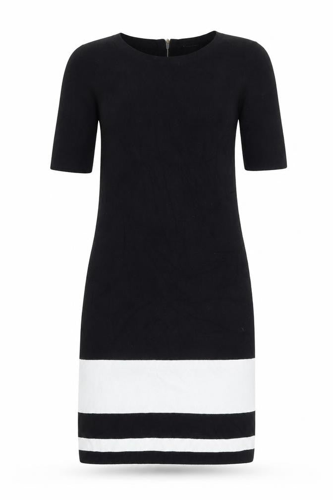 M&Co Womens Black Colourblock Viscose A-Line Size 12 Round Neck Zip