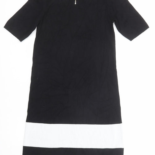 M&Co Womens Black Colourblock Viscose A-Line Size 12 Round Neck Zip