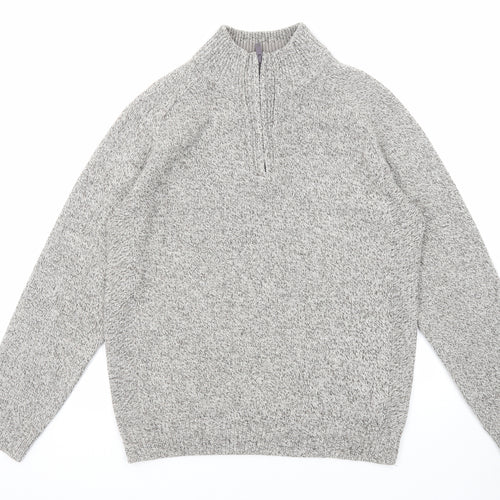 Marks and Spencer Mens Grey Round Neck Acrylic Henley Jumper Size M Long Sleeve