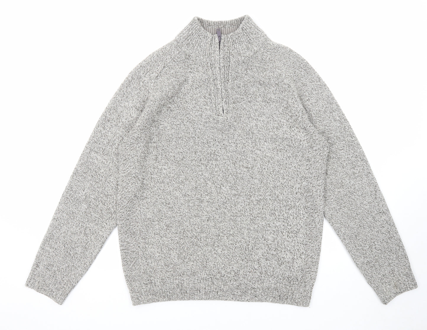 Marks and Spencer Mens Grey Round Neck Acrylic Henley Jumper Size M Long Sleeve