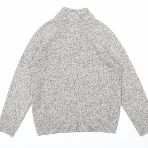 Marks and Spencer Mens Grey Round Neck Acrylic Henley Jumper Size M Long Sleeve