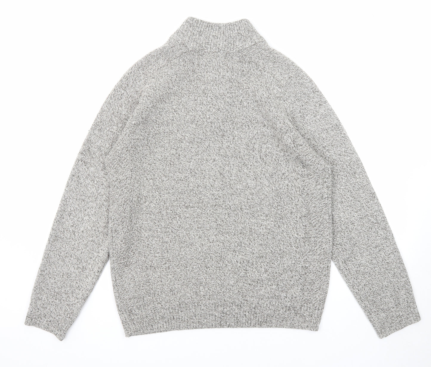 Marks and Spencer Mens Grey Round Neck Acrylic Henley Jumper Size M Long Sleeve