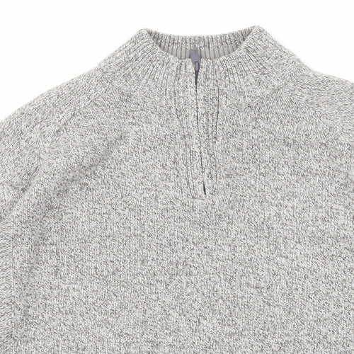 Marks and Spencer Mens Grey Round Neck Acrylic Henley Jumper Size M Long Sleeve