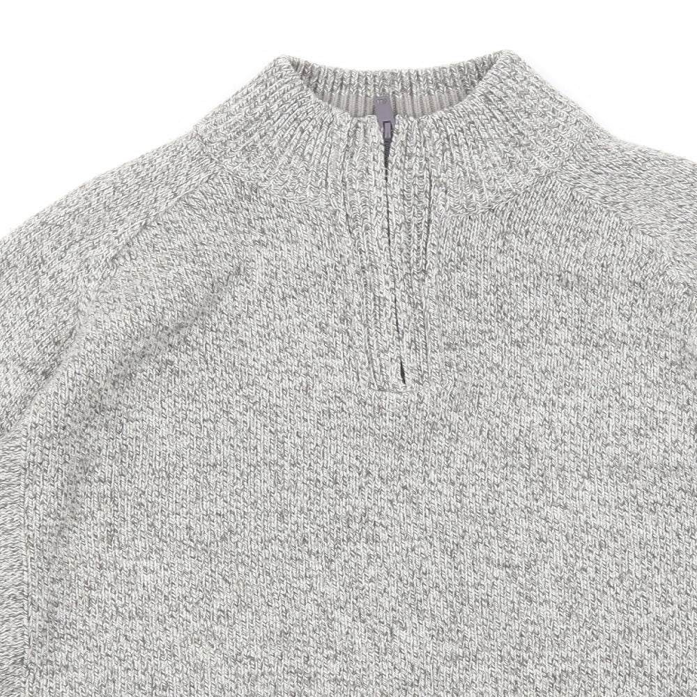 Marks and Spencer Mens Grey Round Neck Acrylic Henley Jumper Size M Long Sleeve