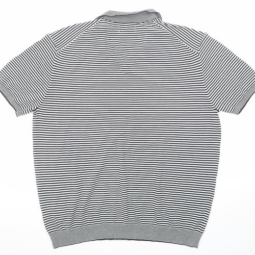 Autograph Mens Black Collared Striped Cotton Pullover Jumper Size 2XL Short Sleeve