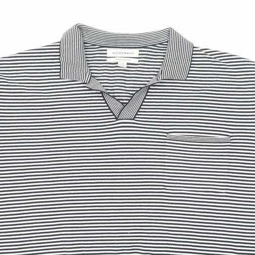 Autograph Mens Black Collared Striped Cotton Pullover Jumper Size 2XL Short Sleeve