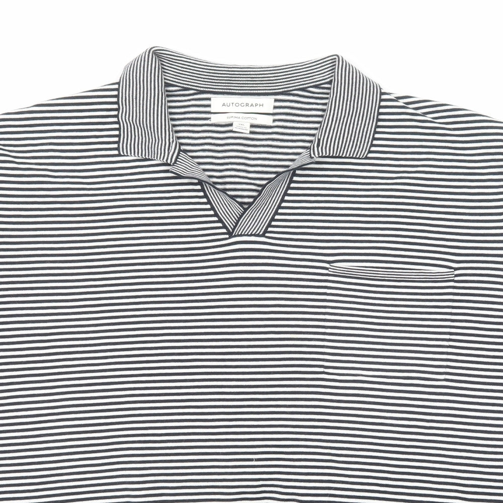 Autograph Mens Black Collared Striped Cotton Pullover Jumper Size 2XL Short Sleeve