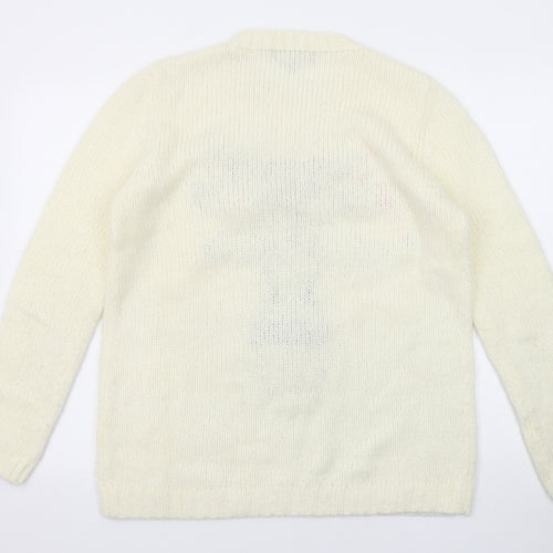 NEXT Womens White Round Neck Acrylic Pullover Jumper Size 14 - Reindeer Christmas