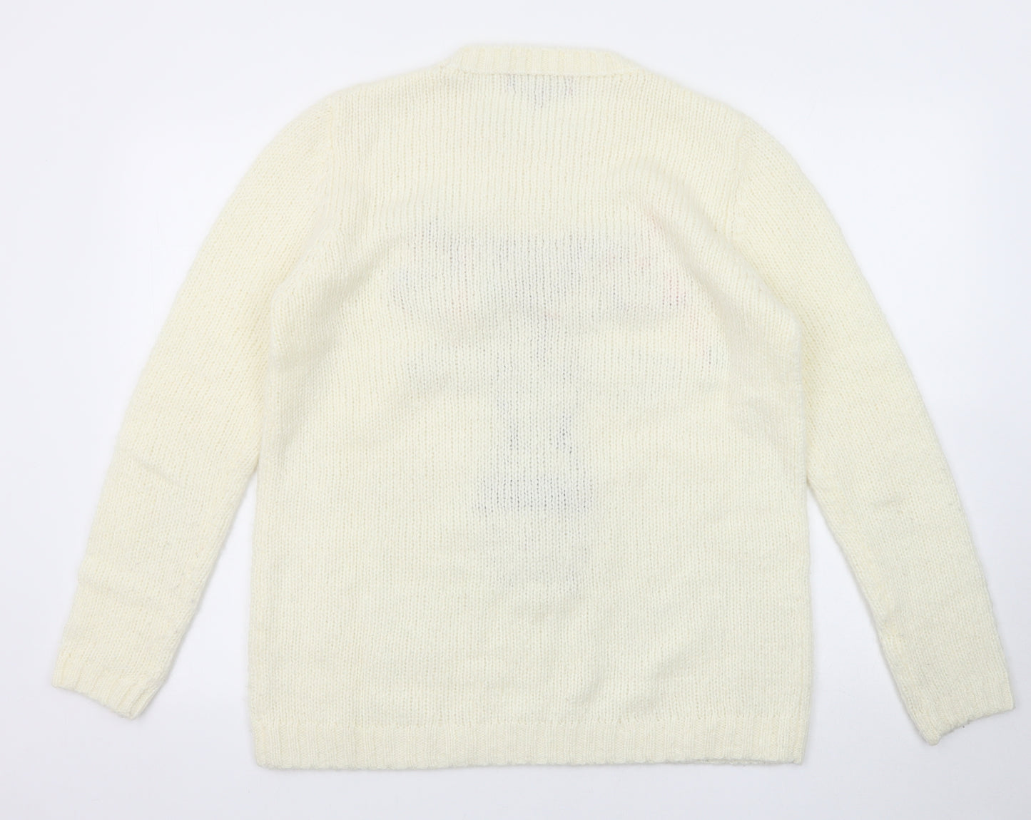 NEXT Womens White Round Neck Acrylic Pullover Jumper Size 14 - Reindeer Christmas