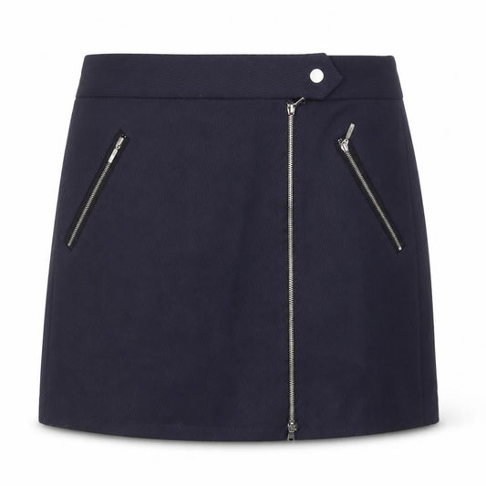 Front view of Next women’s blue polyester a-line skirt, size UK 8, zip