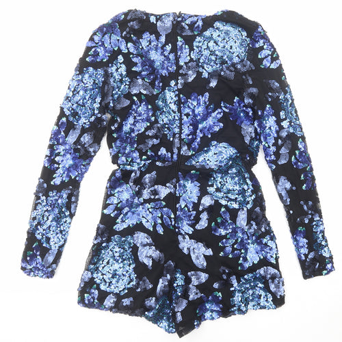 Boohoo Womens Black Floral Polyester Playsuit One-Piece Size 10 Zip