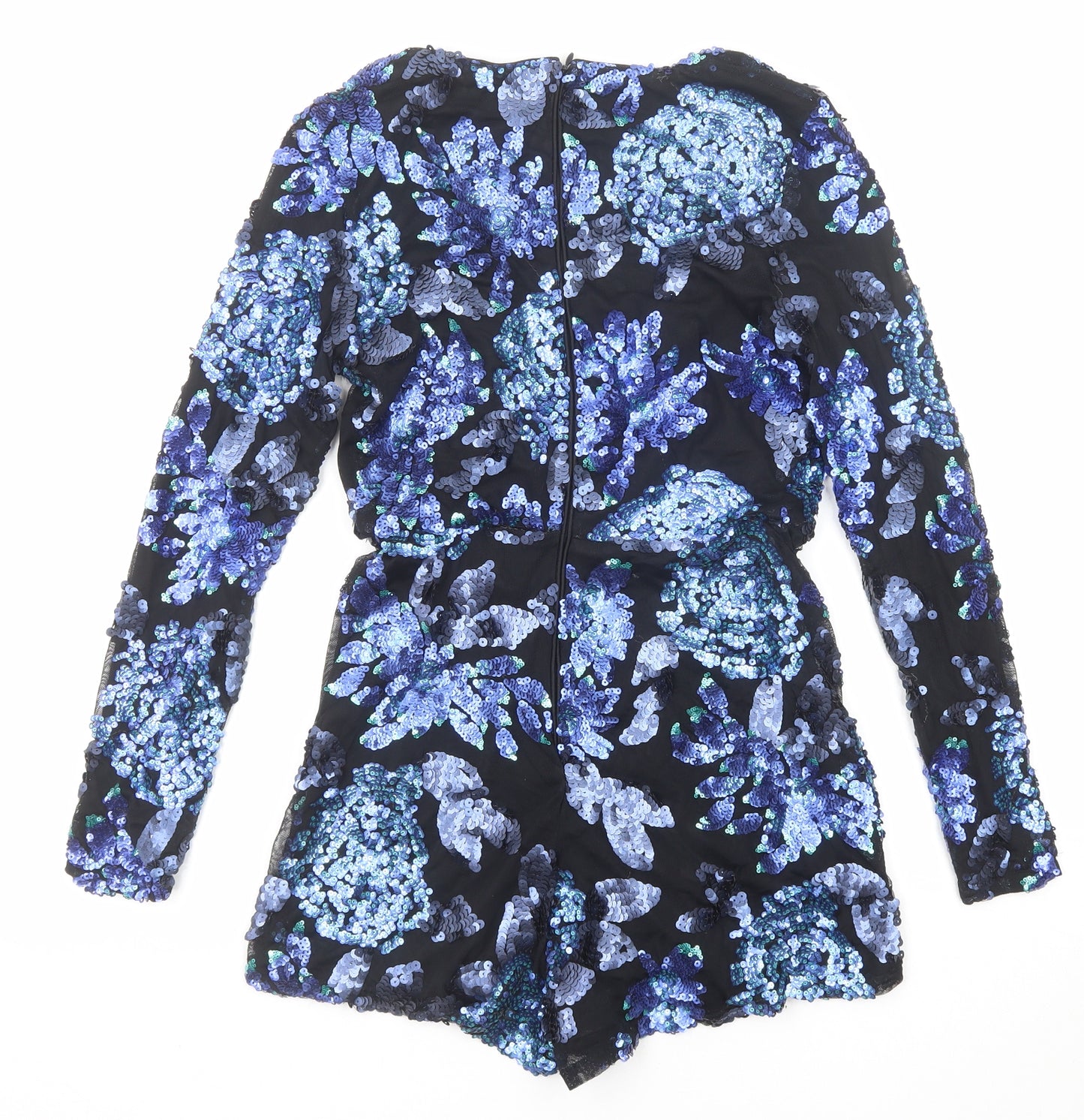 Boohoo Womens Black Floral Polyester Playsuit One-Piece Size 10 Zip